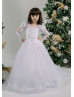 White Lace Tulle Corset Back Flower Girl Dress